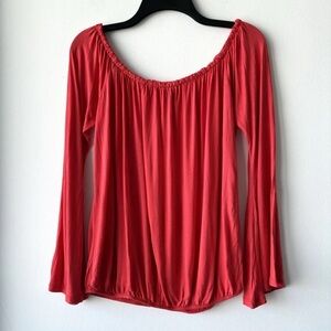 Lascana Blouse Off Shoulder Elastic Bell Sleeve Coral Women M Boho 70s Hippie